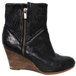 Frye Corby Side Zip Ruched Leather Wedge Ankle Boot Black